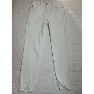 KanCan Women's Jeans white size 9/28 High Rise Hem Detail shark ankle
